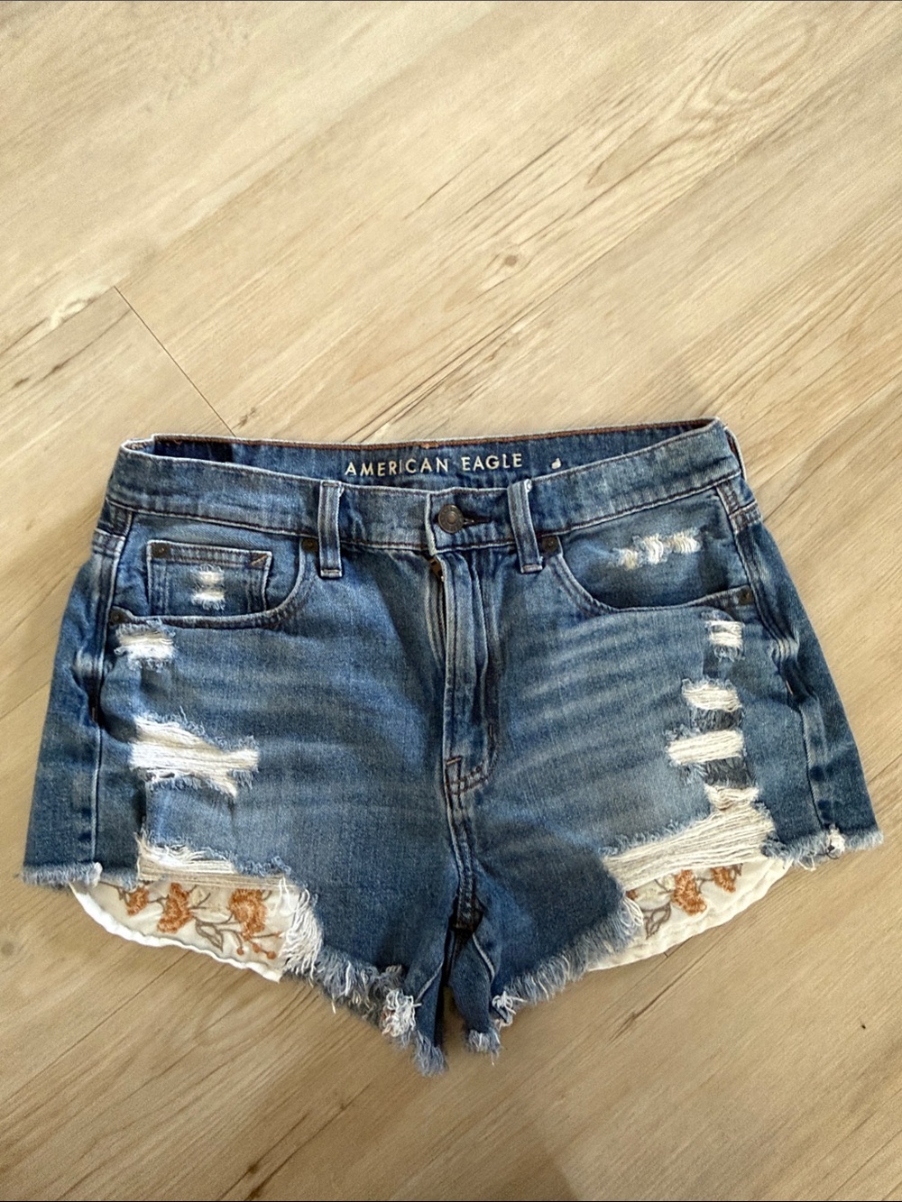American Eagle Outfitters Distressed Dark Blue Ripped Denim Shorts